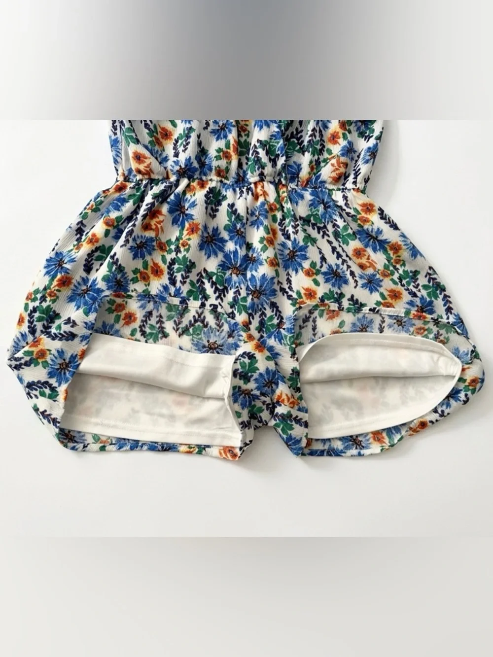 As U Wish White Floral Halter Romper with Blue & Green Print - Picture 5 of 11